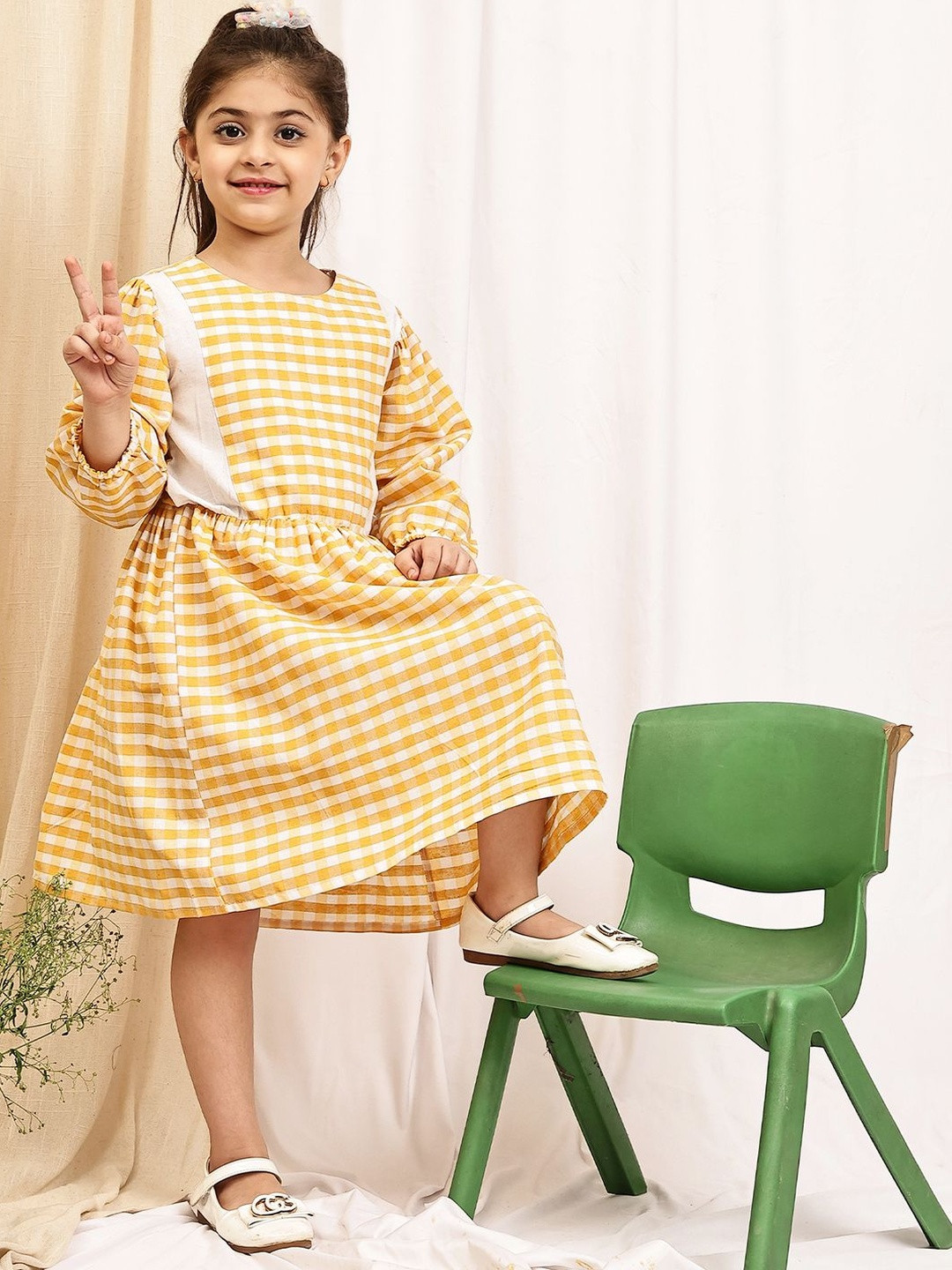YK Checked Fit & Flare Dress