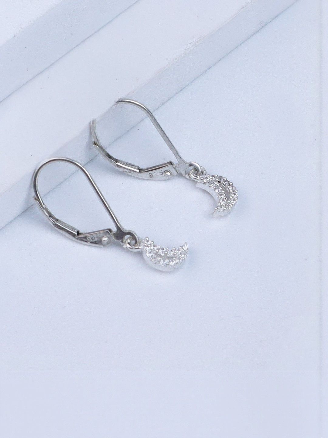 House of Aadyaa 92.5 Silver Crescent Shaped Drop Earrings