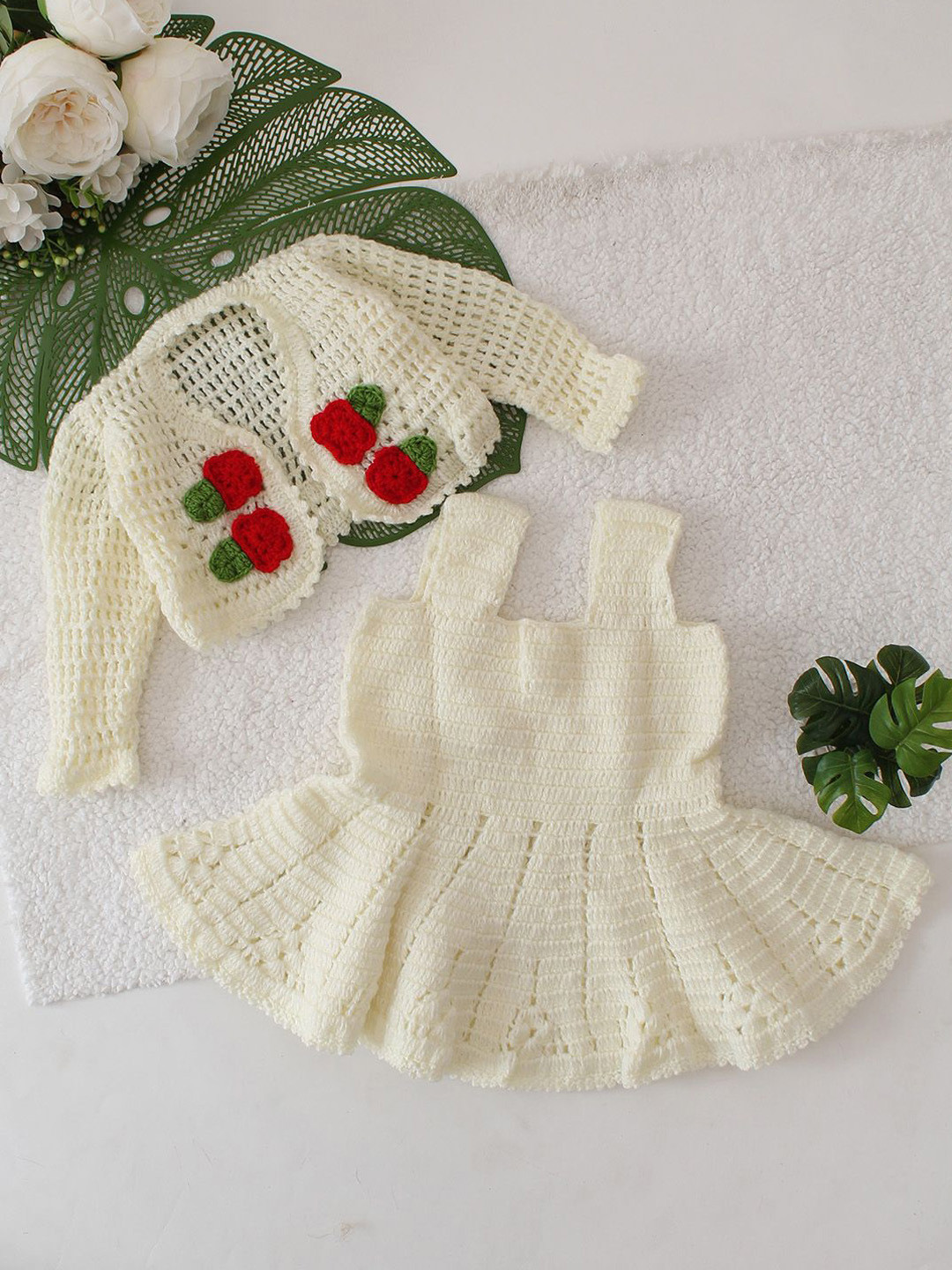 Woonie Girls Crochet Fit & Flare Dress With Coordinated Shrug