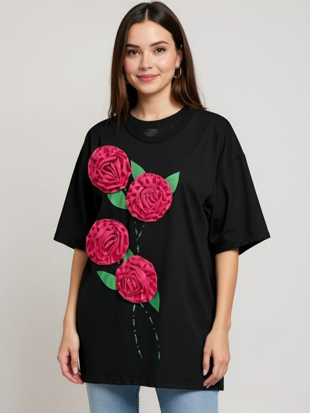 bebe Printed Round Neck Drop-Shoulder Sleeves Regular Fit T-shirts