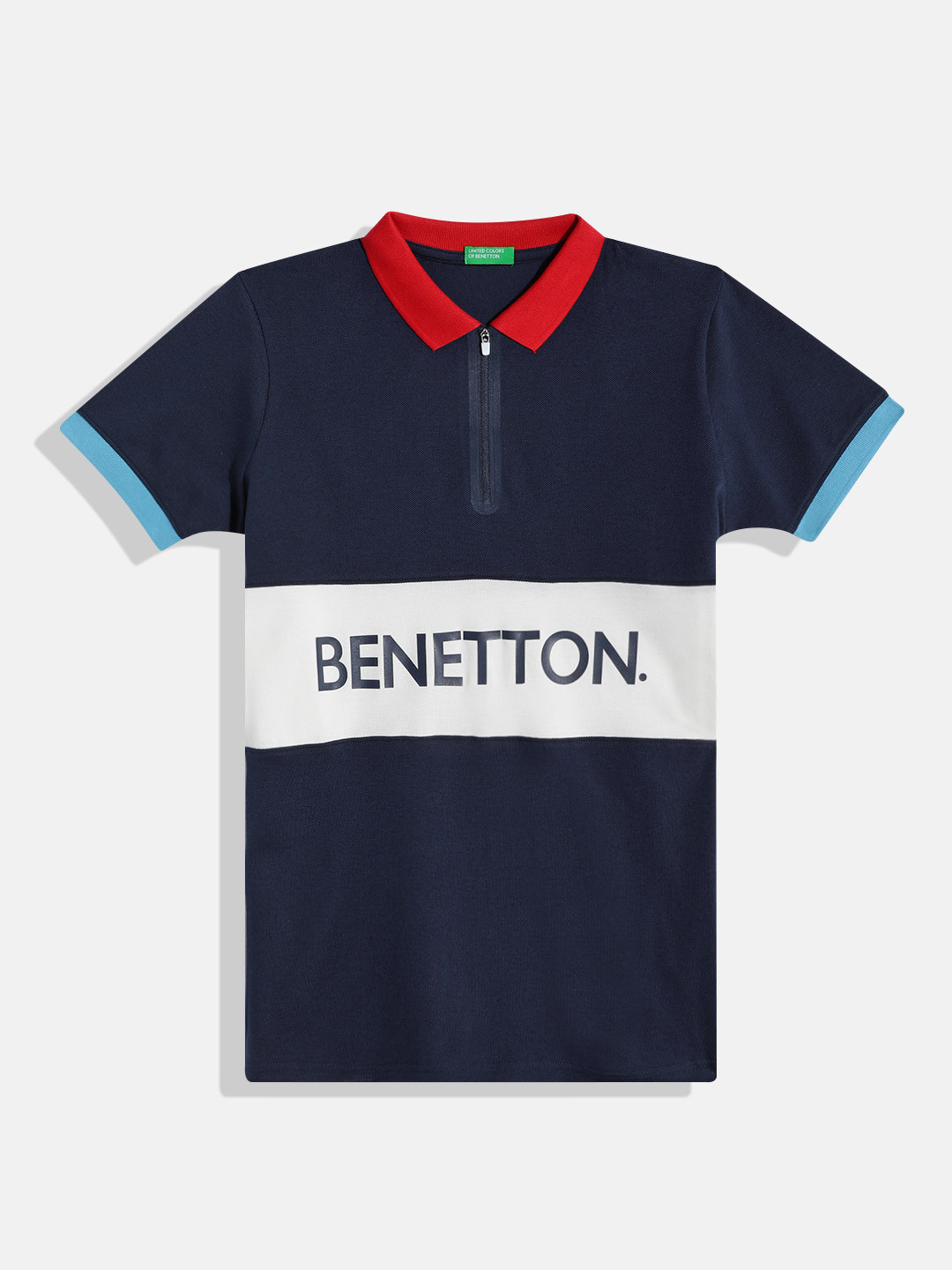 United Colors of Benetton Boys Striped Polo Collar Pure Cotton T-Shirt