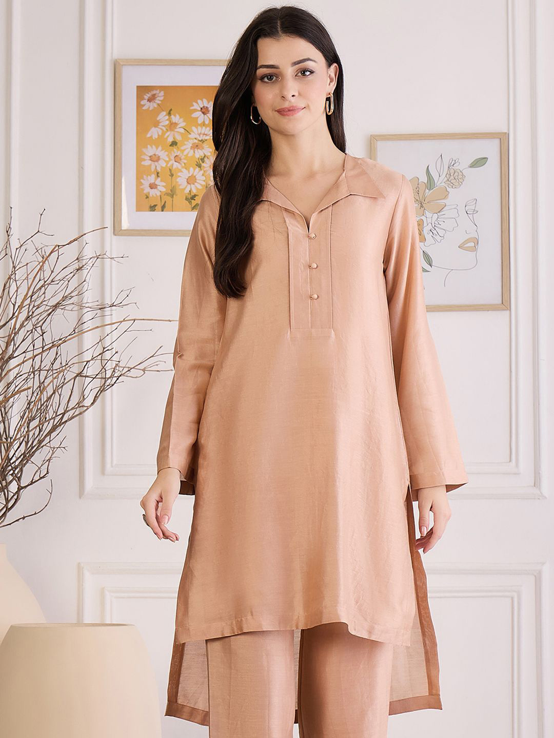 First Resort by Ramola Bachchan Women Solid Fusion Cotton Straight Kurta
