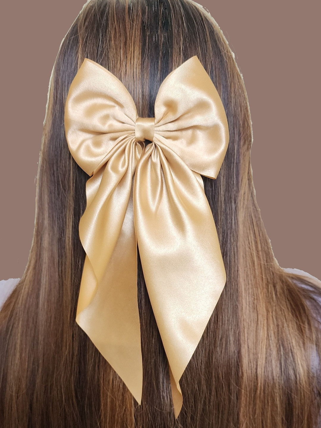 DIVASTRI Women Beige Satin Ribbon Hair Bow Clip