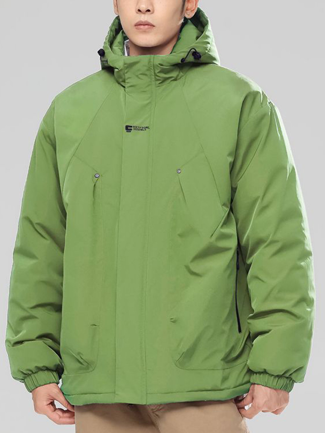 Men's Green Solid Hooded Padded Jacket