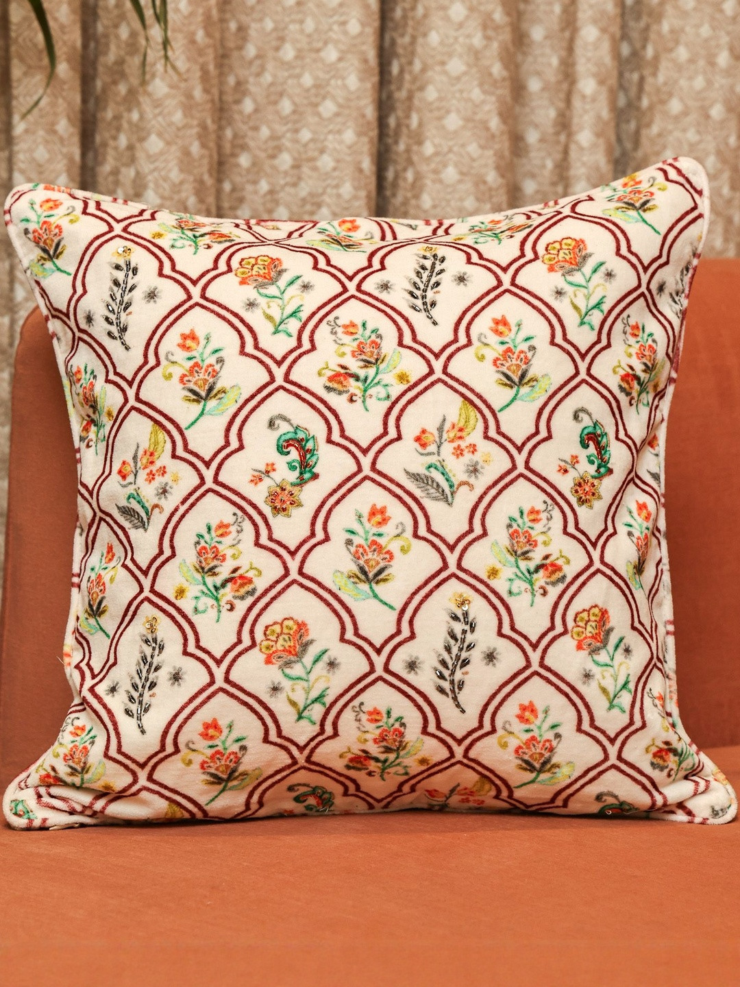 Sangria Floral 3D Print Velvet Square Cushion Covers