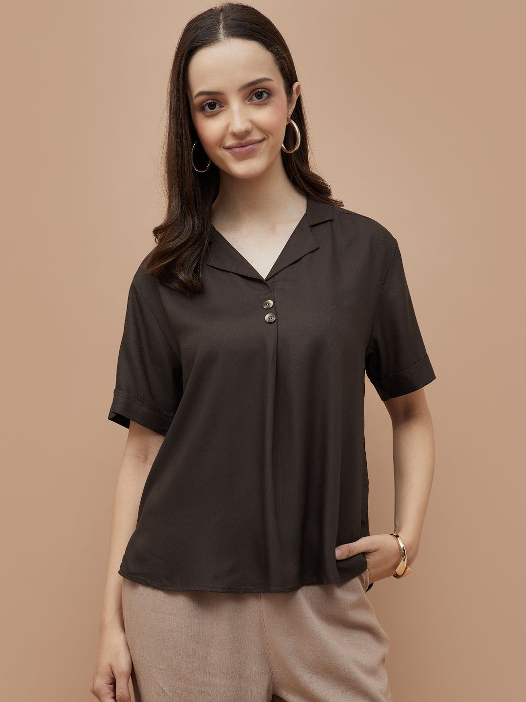 Fame Forever by Lifestyle Solid Lapel Collar Boxy Top