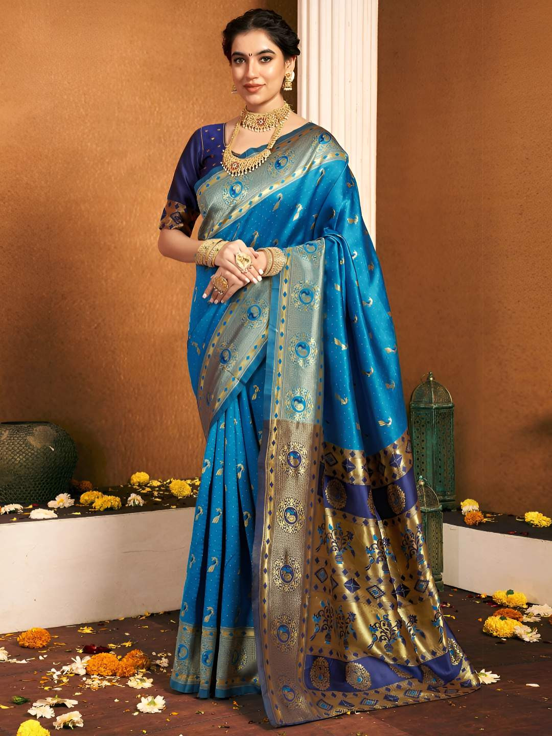 ETHNICHITZ Ethnic Motifs Woven Design Zari Paithani Saree