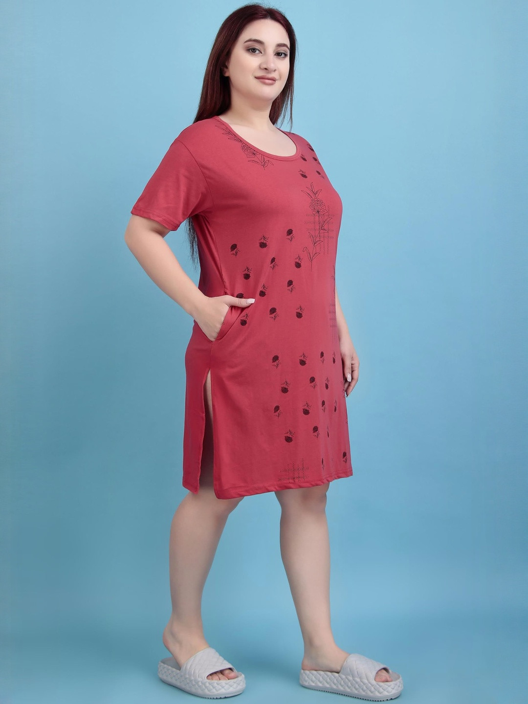 D-LINE Women Floral Printed T-shirt Nightdress