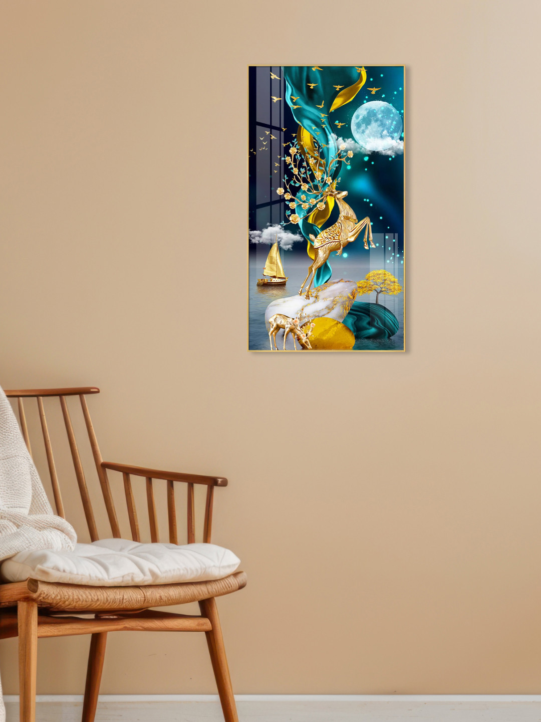 THE NEXT DECOR Moonnlit Dancing Deer Plastic Natural Elements Glossy Wall Hangings-24In