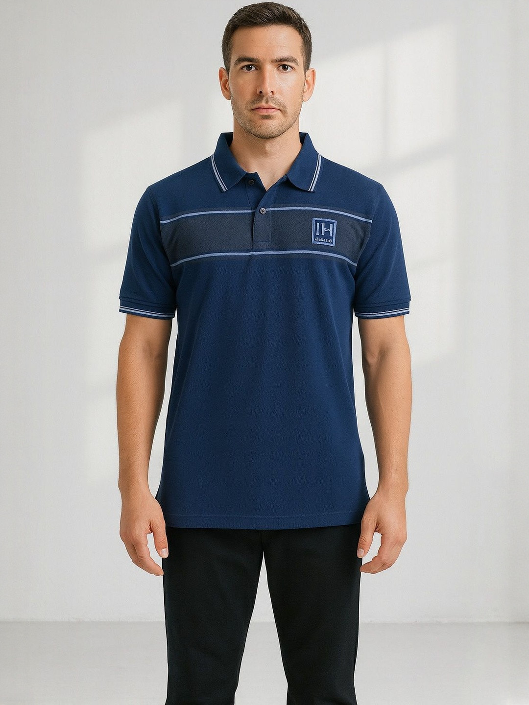 Dollar Men Brand Logo Colourblocked Polo Collar T-shirt