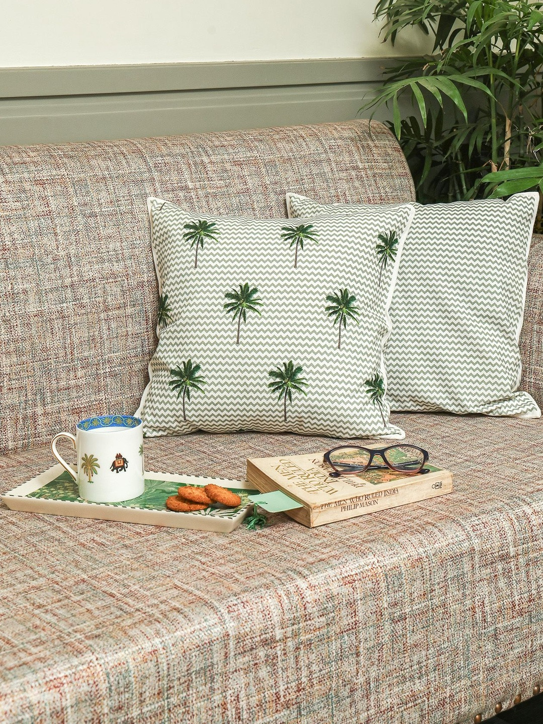 Sangria Set of 2 Tropical Jungle Printed Square Cushion Covers