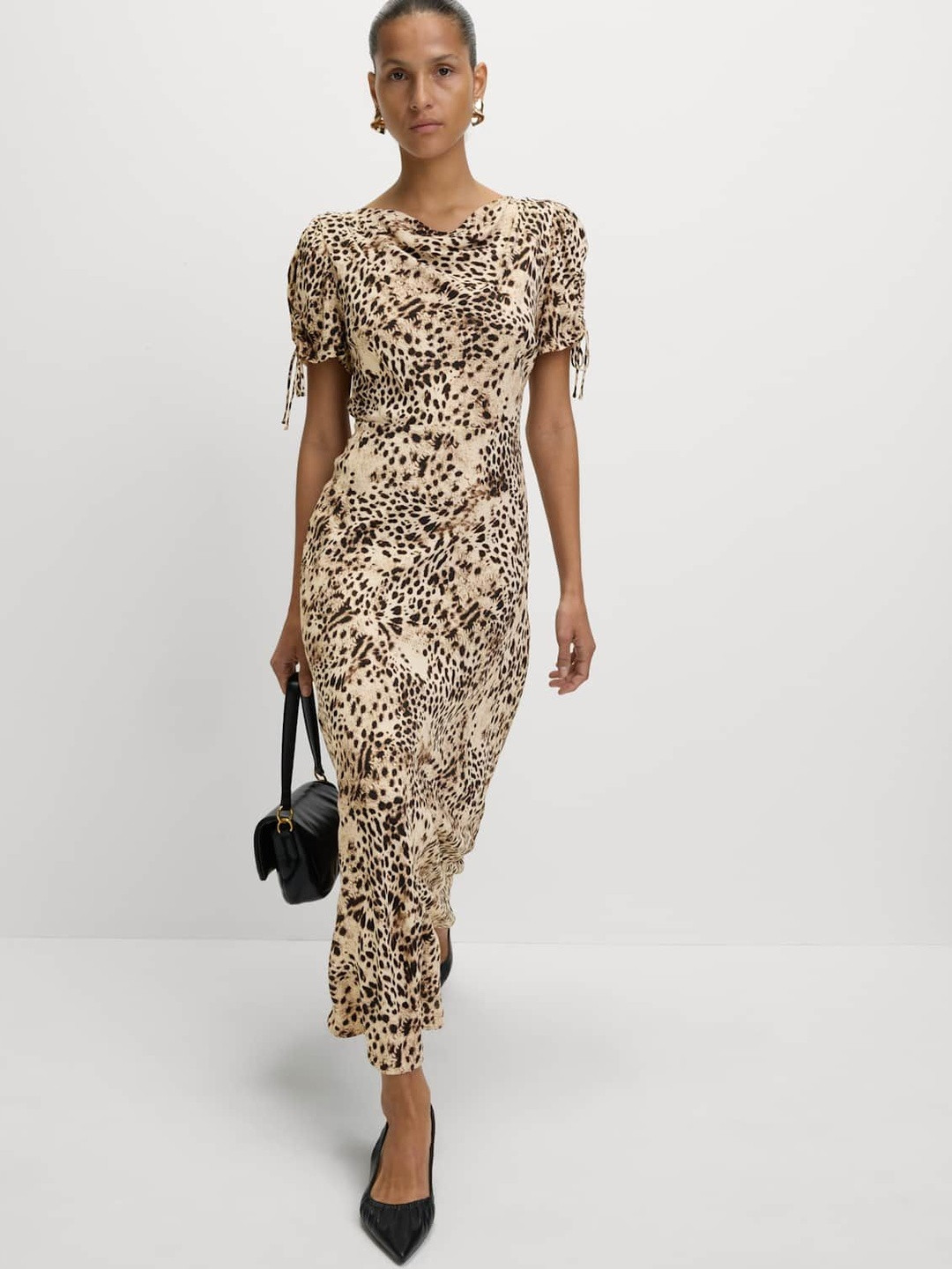 Marks & Spencer Women Animal Printed Lace-Up Cowl Neck Sheath Midi Dress