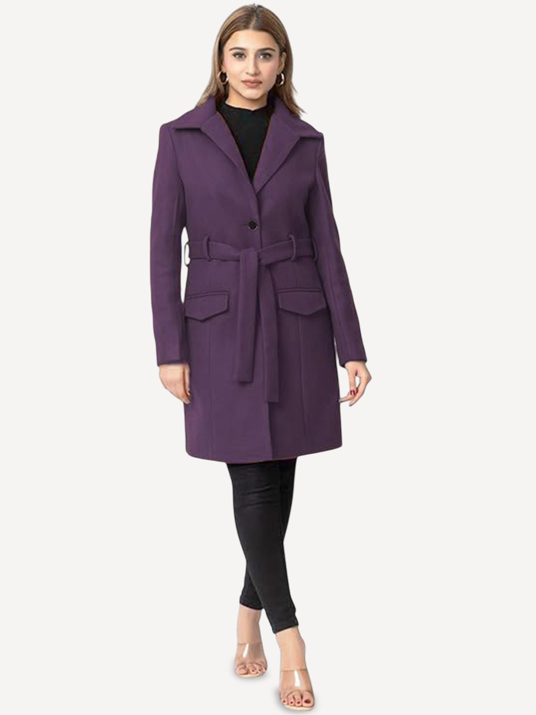 BAESD Women Single-Breasted Over Coat with Belt