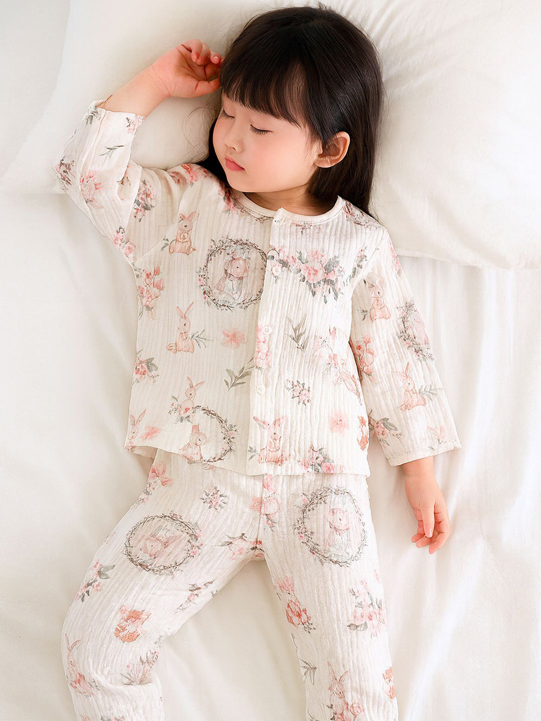 Little Surprise Box LLP Kids Woodland Bunny Organic Crushed Soft Muslin Cotton Nightsuit