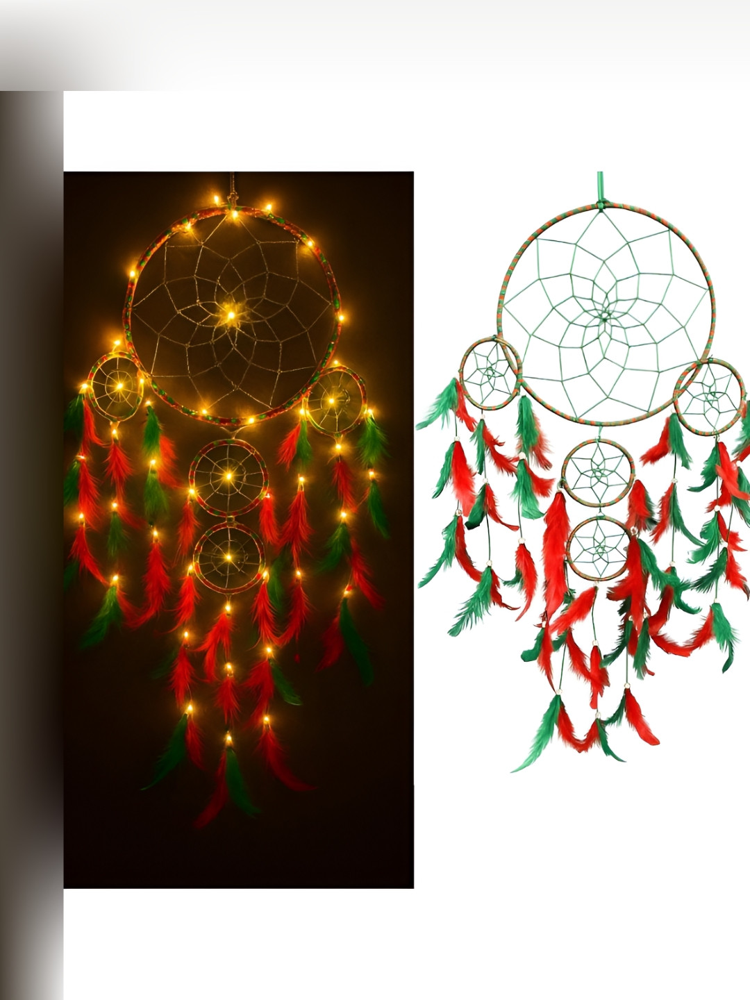 DULI Red & Green Textured Dream Catcher Wall Hanging With Lights