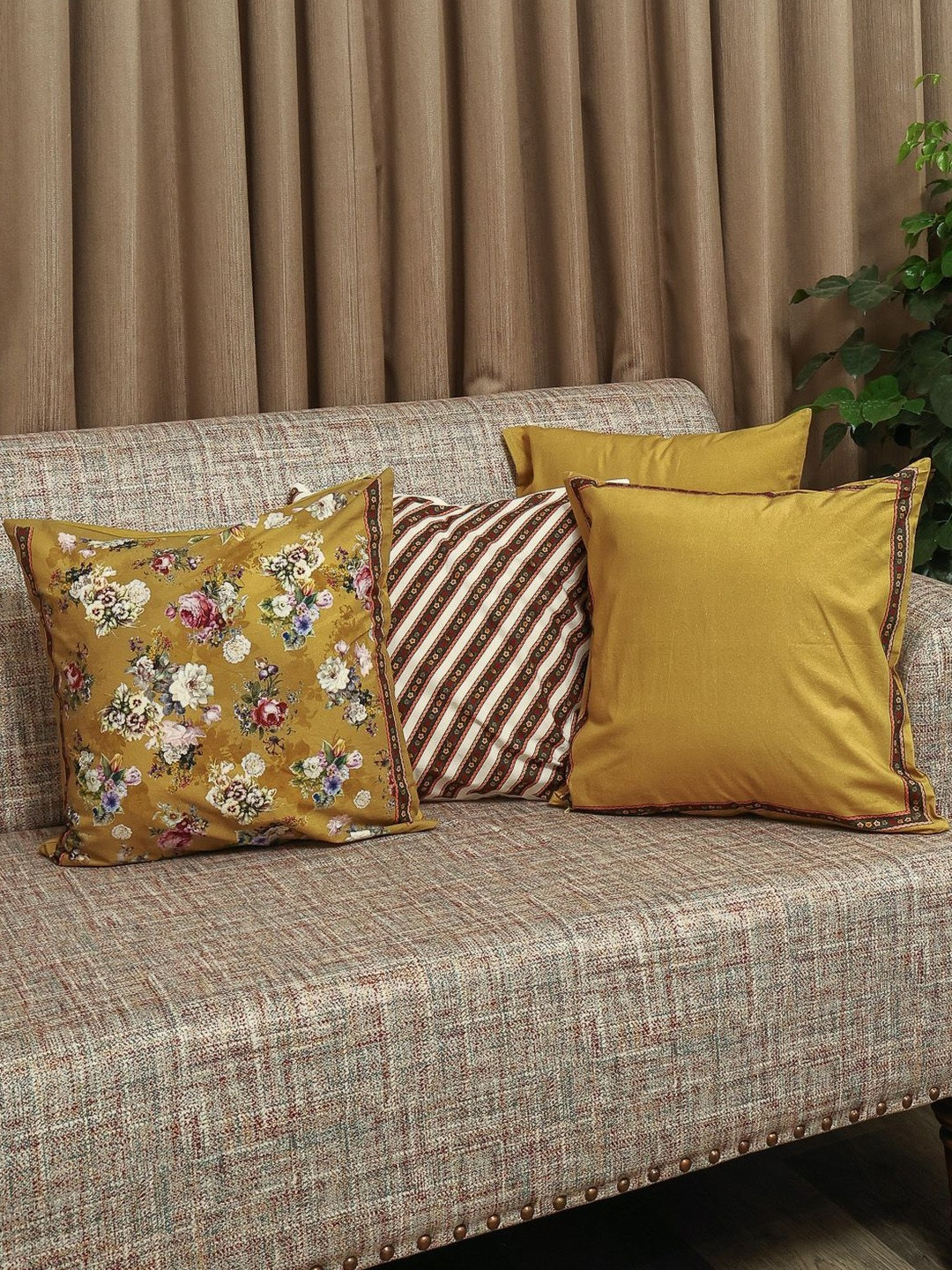 Crown of Poppies Pack of Four Golden Grace Square Cushion Covers