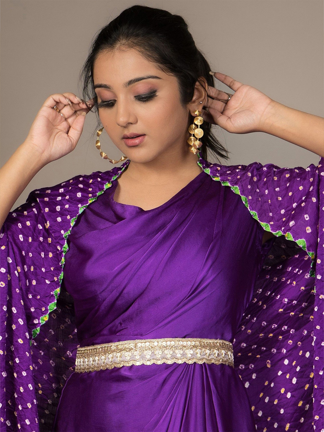 THE BLING GIRLL Gold Plated Artificial Stones Studded Classic Hoop Earrings