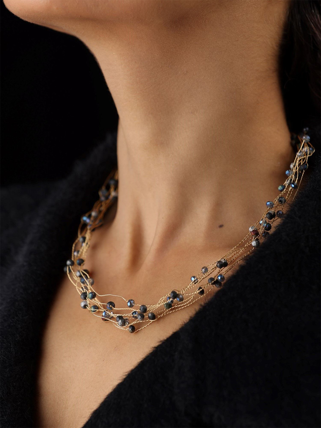 THE BLING GIRLL Crystals Beaded Layered Statement Necklace