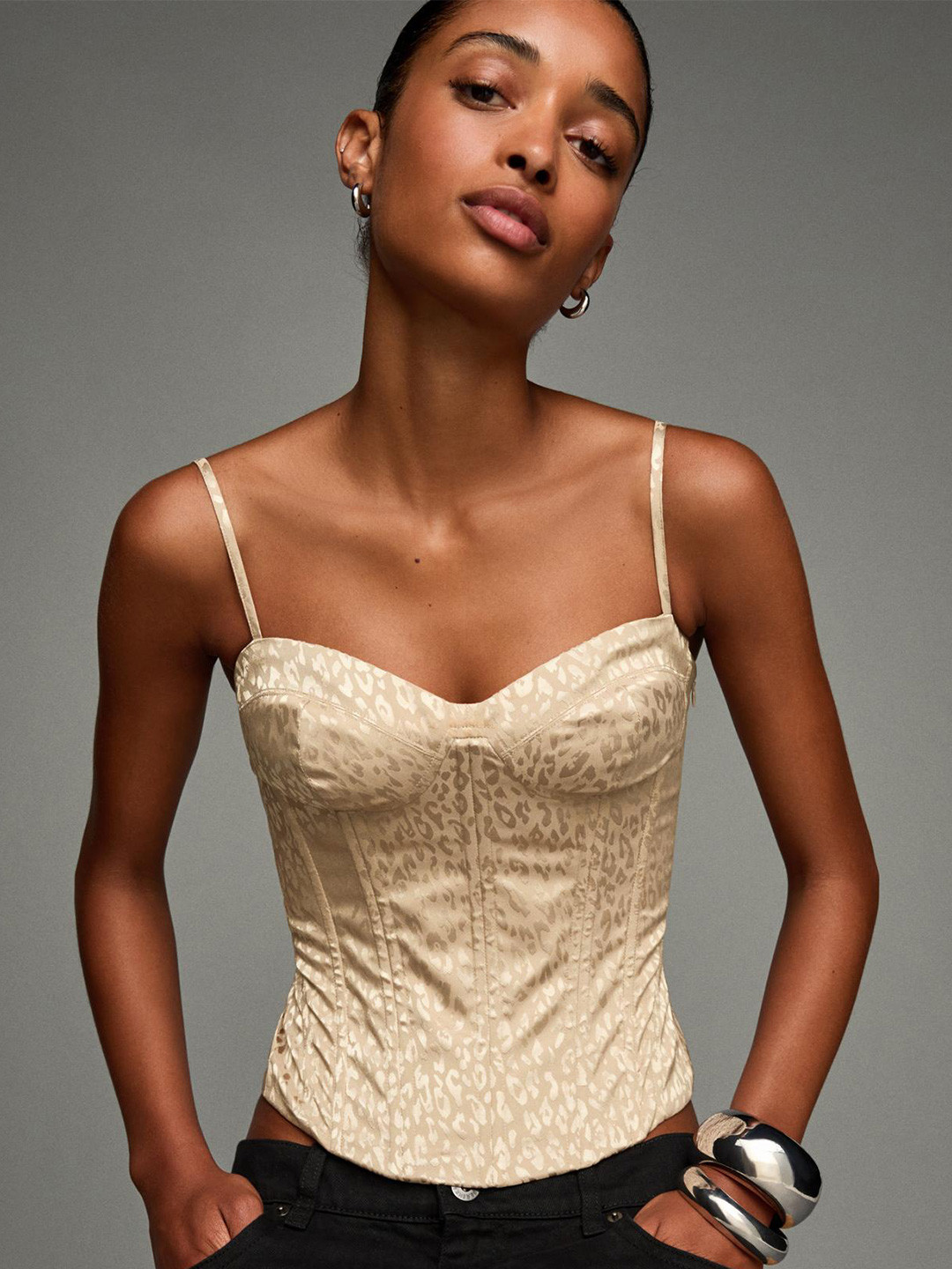 Bershka Jacquard Corset Top
