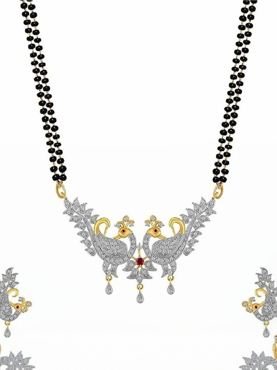 Mantra Enterprise Artificial Stones Studded And Beaded Mangalsutra With Earrings