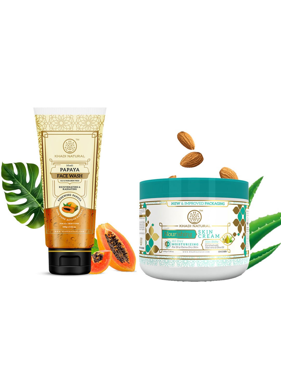 Khadi Natural Set of Papaya Face Wash 100g & Nourishing Skin Cream 200g