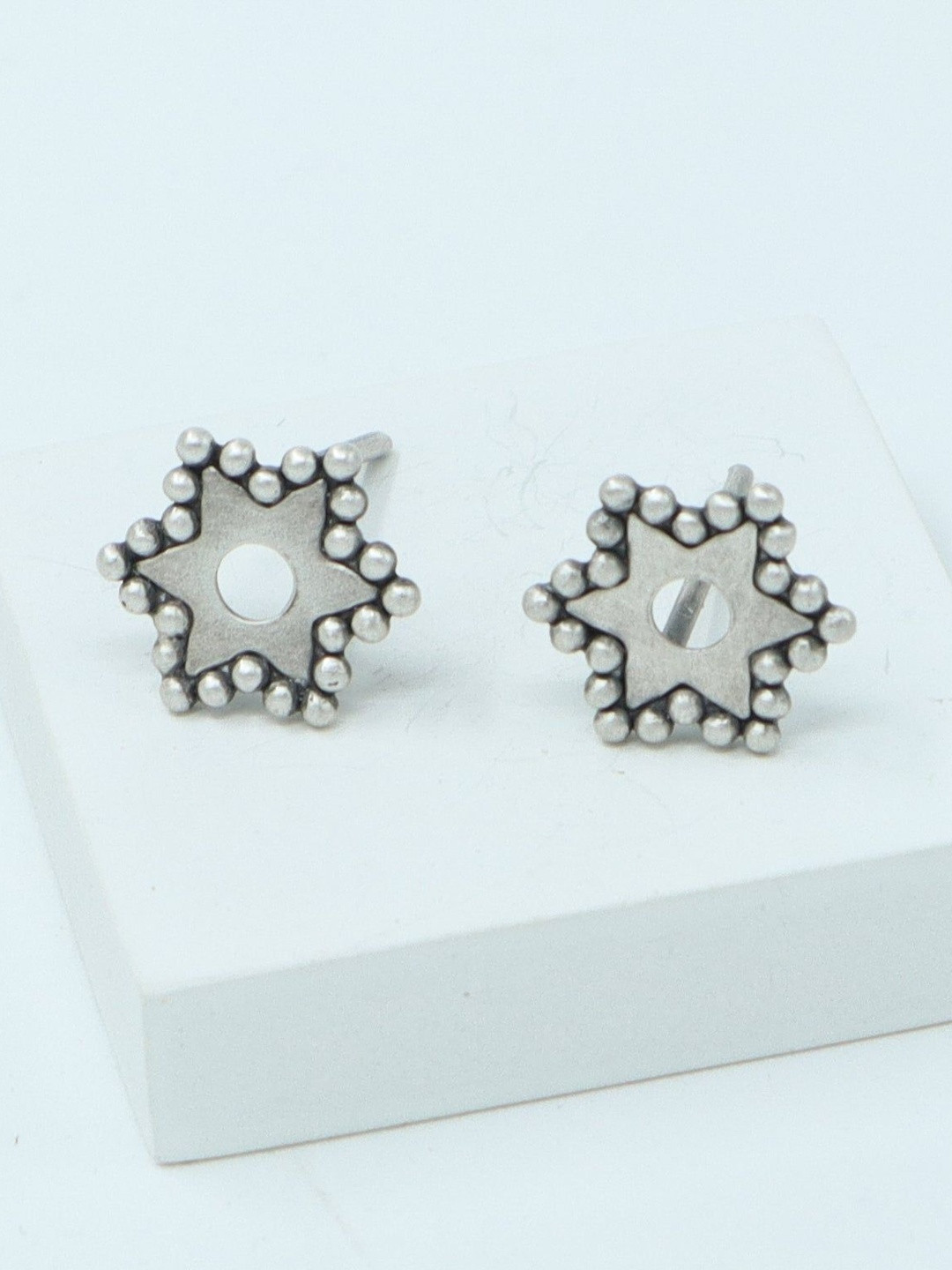 House of Aadyaa 92.5 Silver Star Shaped Studs Earrings