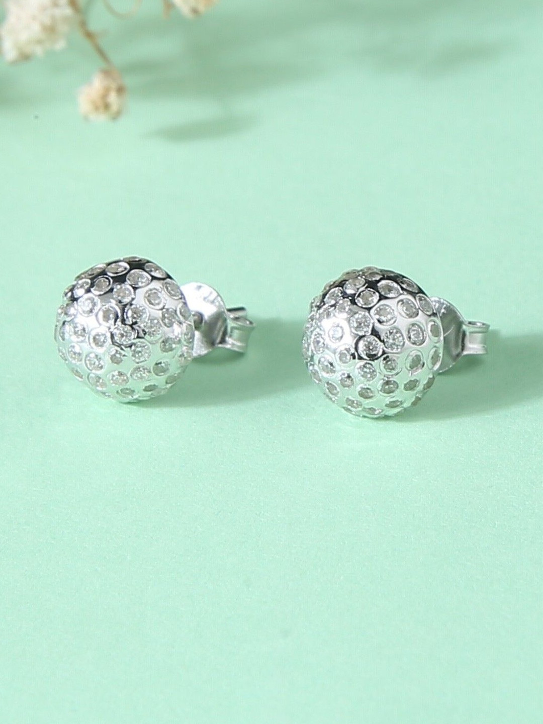 ShimmerTots Girls 925 Sterling Silver Rhodium-Plated Disco Ball Studs