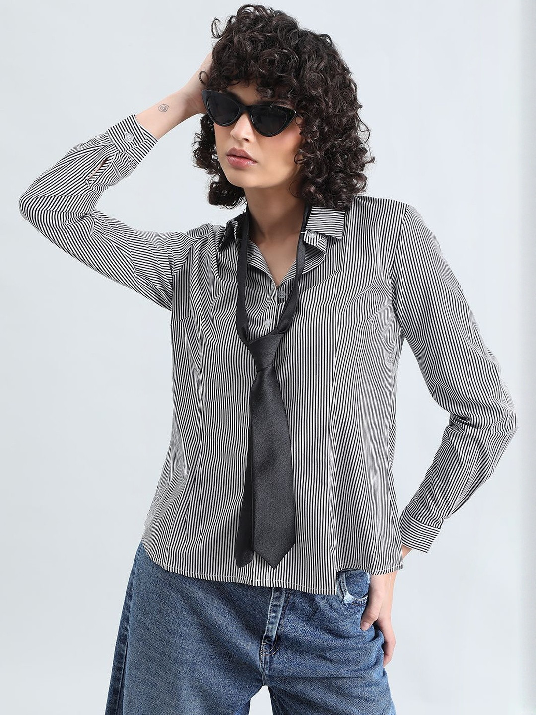 SHOWOFF Women Cotton Striped Formal Shirts