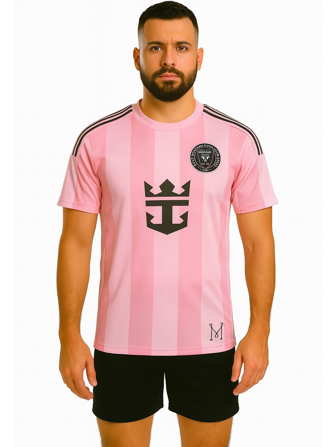 dostitch Men Lionel Messi Striped Round Neck Short Sleeve Dri-FIT T-shirt