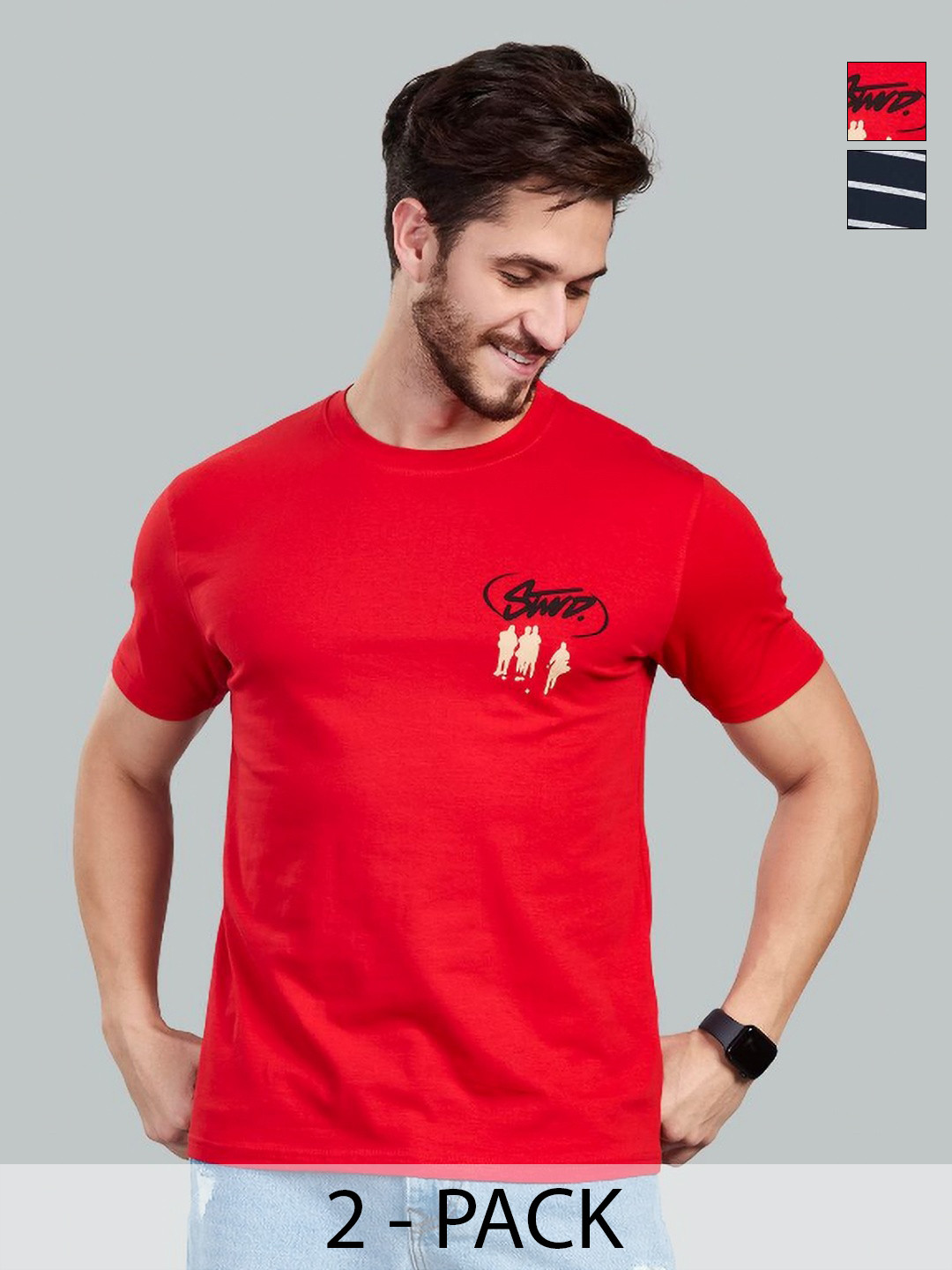 BE POSITIVE Pack Of 2 Striped Regular Fit T-shirt