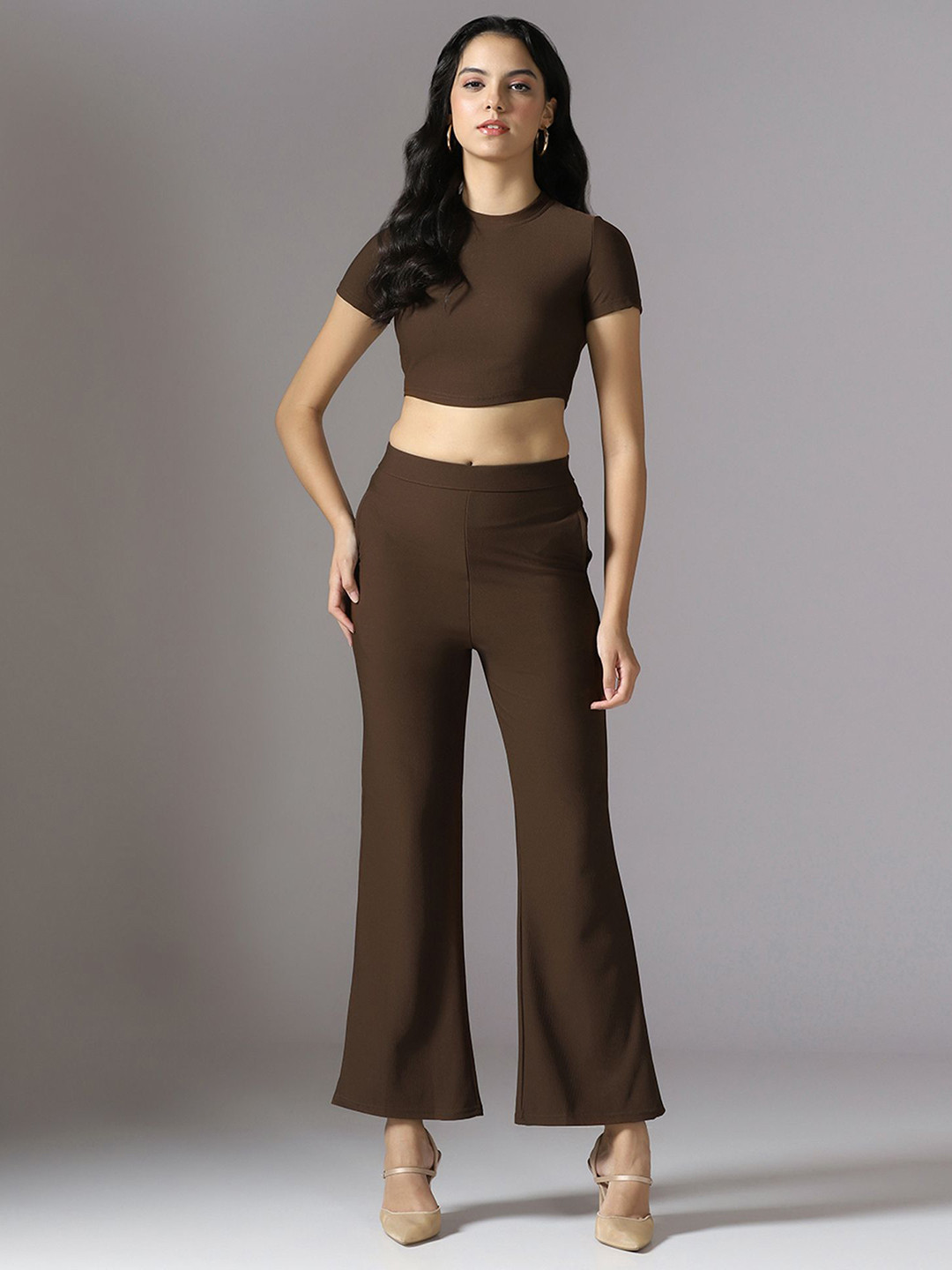Selvia Edge Modern Elegance Round-Neck Cropped Top With Wide-Leg Trouser Co-Ords