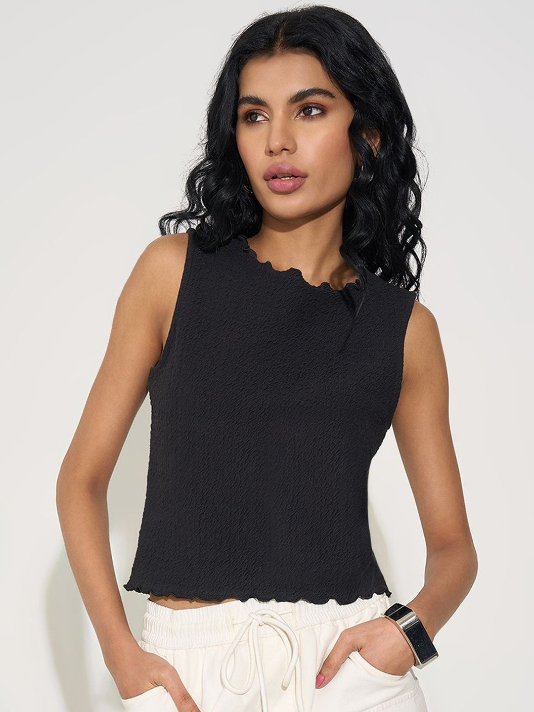 People Women Ruffles Fitted Crop Top