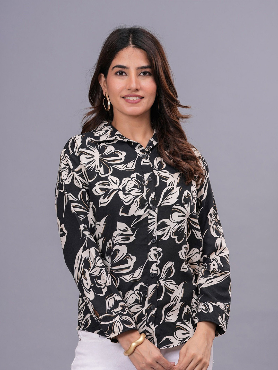 Kavya Retail Women Smart Relaxed Fit Floral Printed Spread Collar Casual Shirt