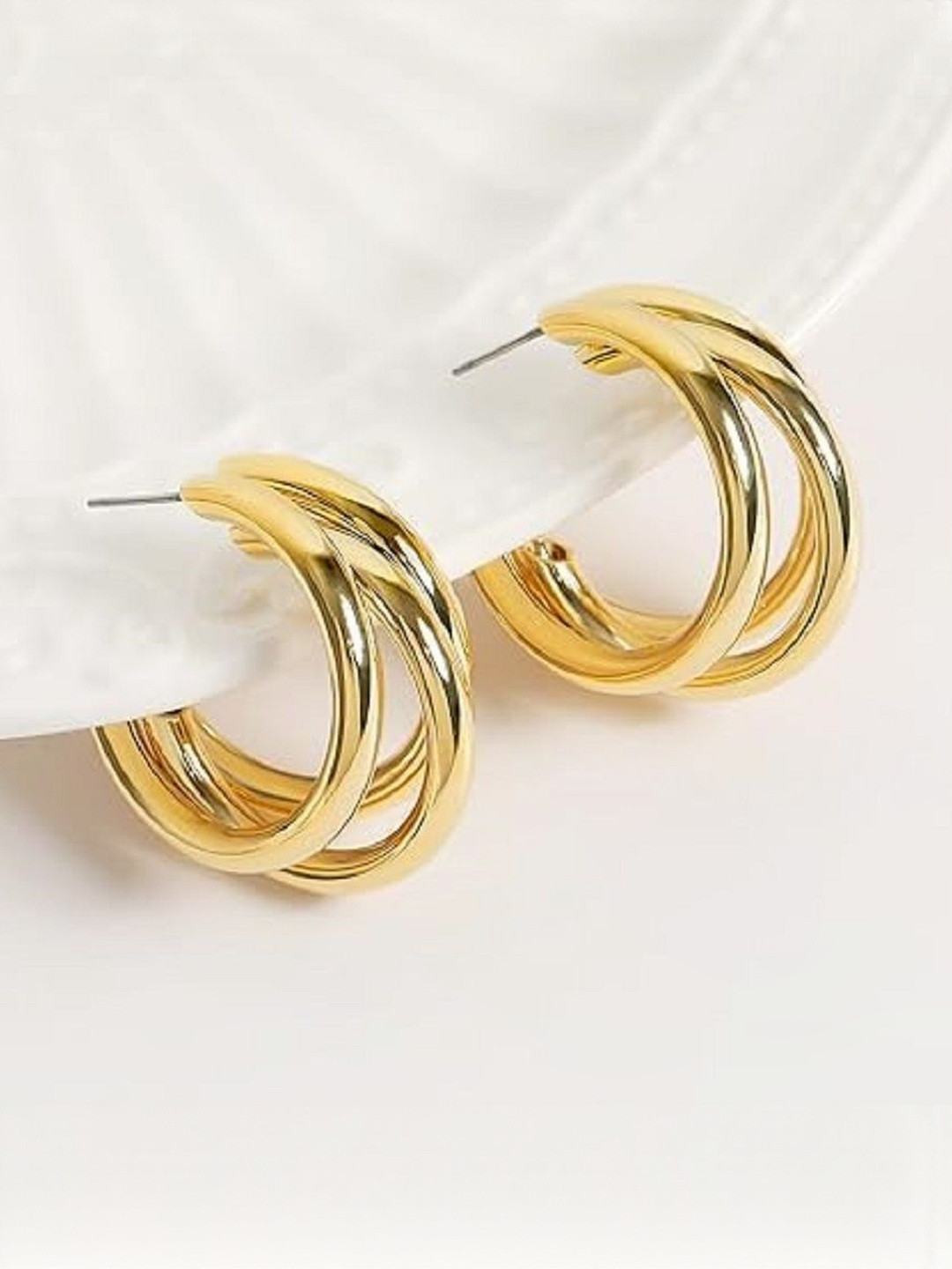 TheVineGirl Women Gold-Plated Alloy Contemporary Half Triple Hoop Earrings