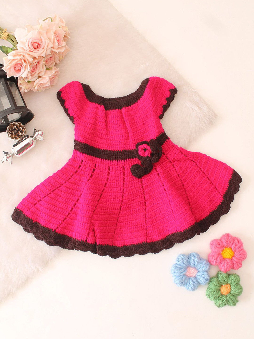 Woonie Girls Crochet Floral Applique Frock Dress