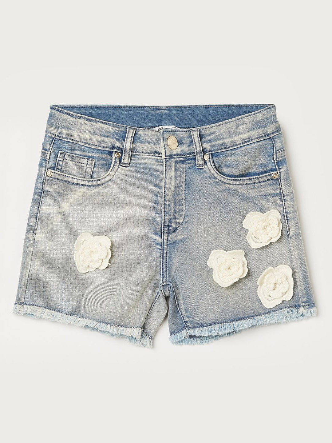 Fame Forever by Lifestyle Girls Floral Embroider Regular Fit Mid-Rise Cotton Denim Shorts