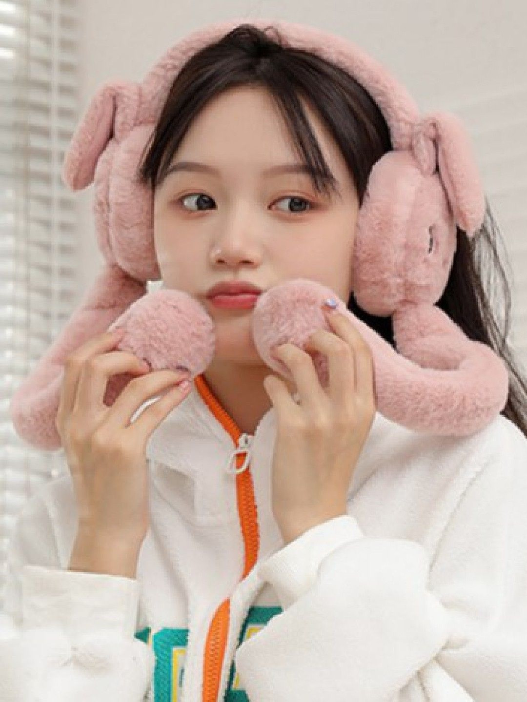 Tomkot Women Pink Wool Moving Ears Earmuff Cap For Winter