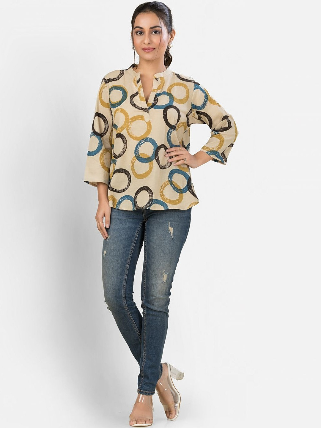 Crazy Needle Geometric Print Regular Top