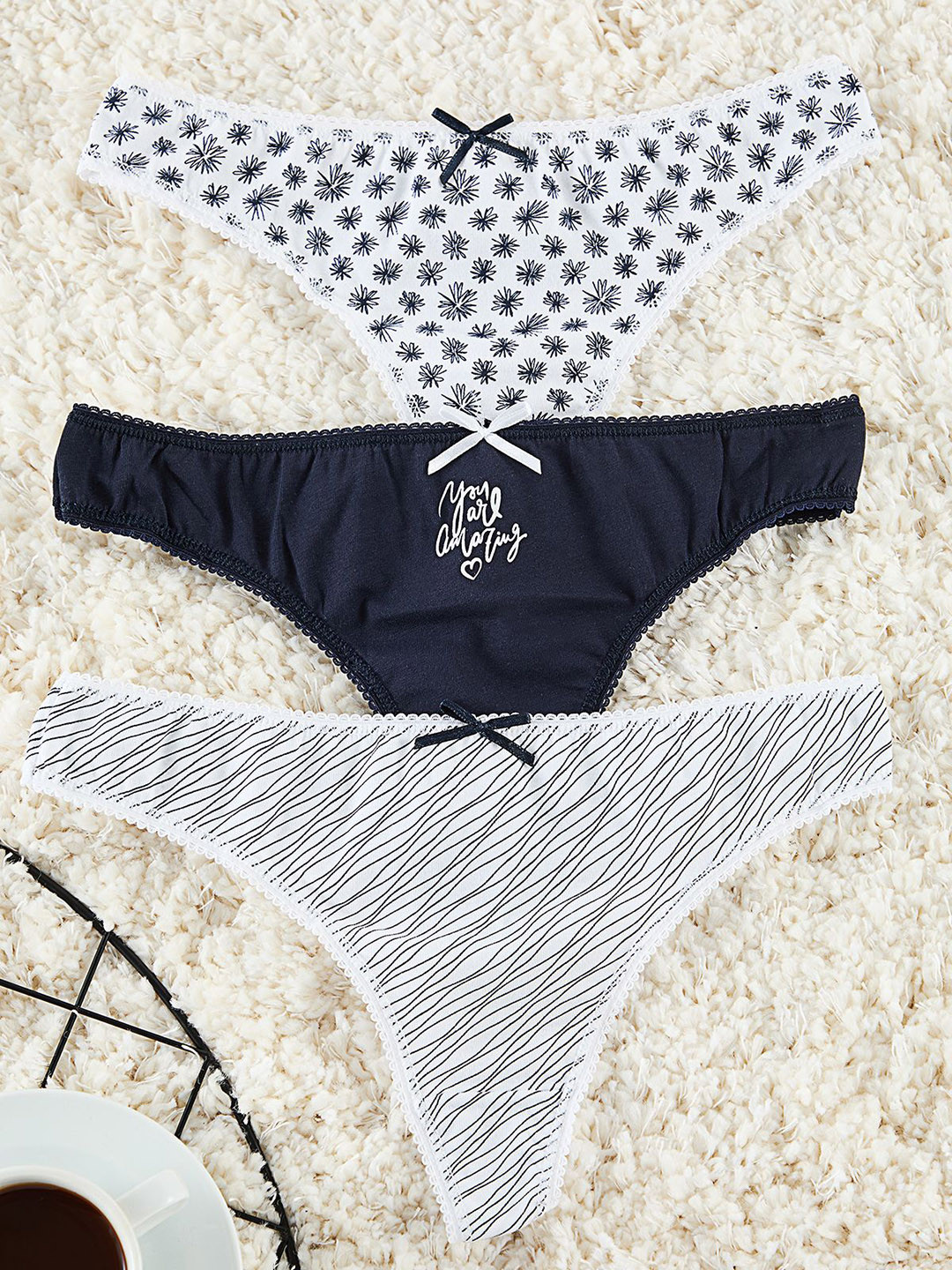 Trendyol Pack Of 3 Printed Mid Rise Basic Briefs 1166058374