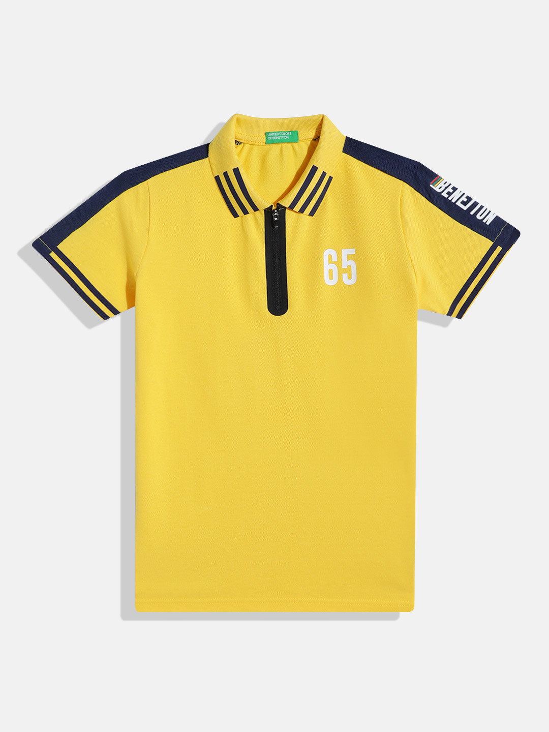 United Colors of Benetton Boys Polo Collar Pure Cotton T-shirt with Panel Sleeves