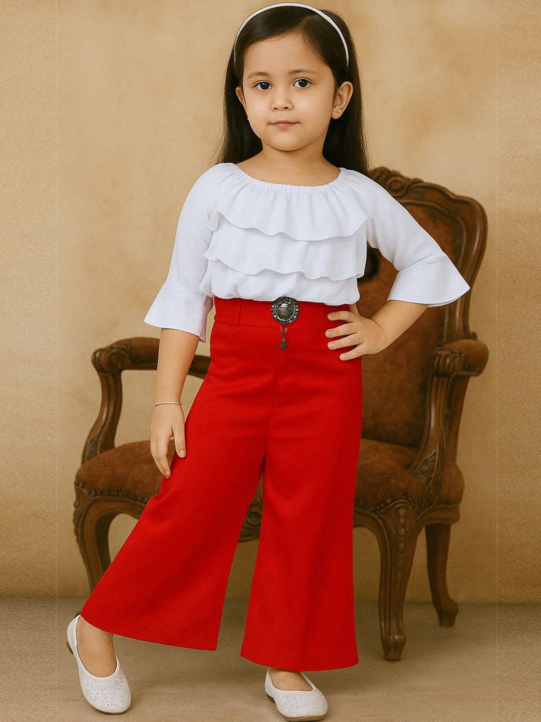 GREEN DRAGONFLY Girls Round Neck Top With Palazzos