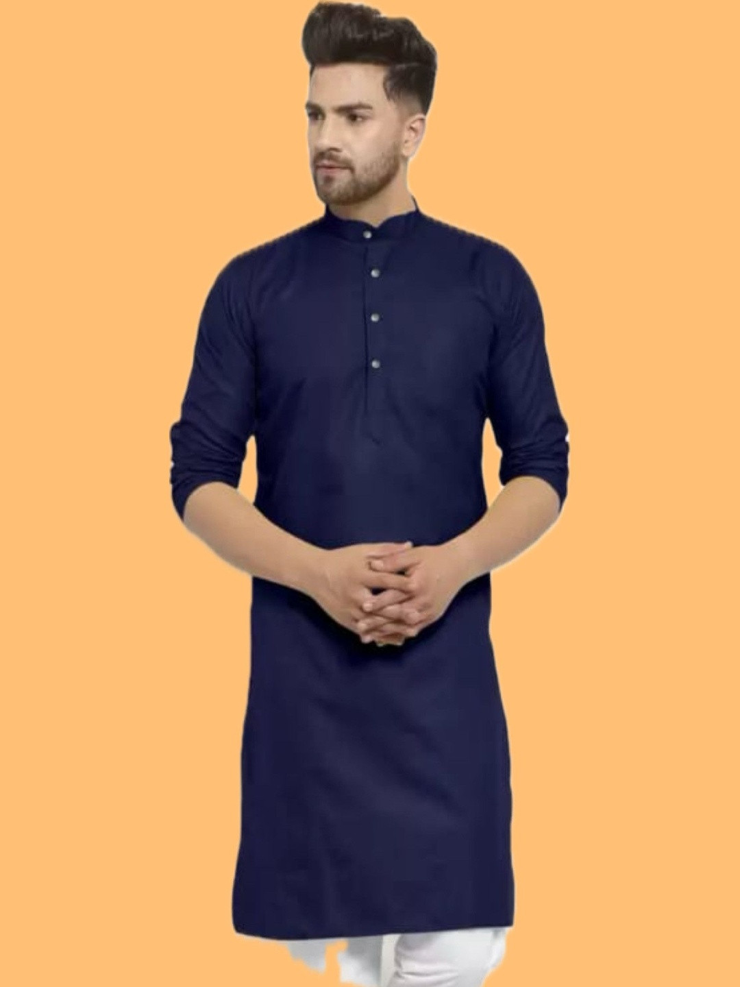 ANUJ FASHION Men Dark Blue Cotton Blend Straight Kurta