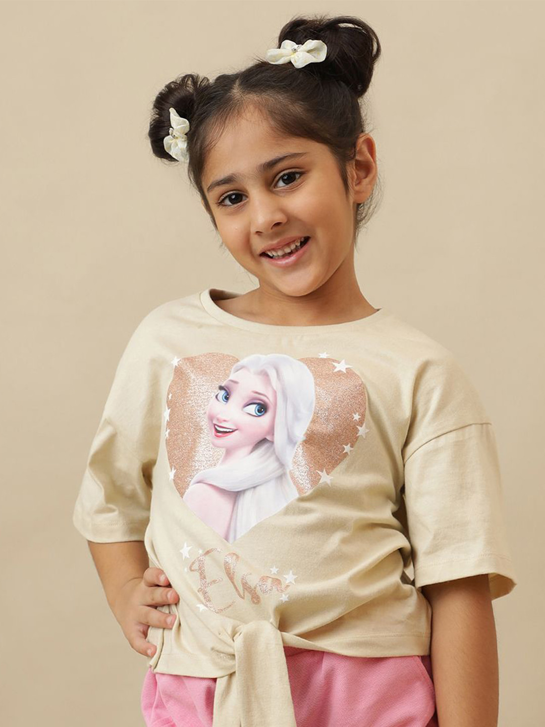 Kids Ville Girls Elsa Graphic Printed Round Neck Pure Cotton Oversized T-shirt