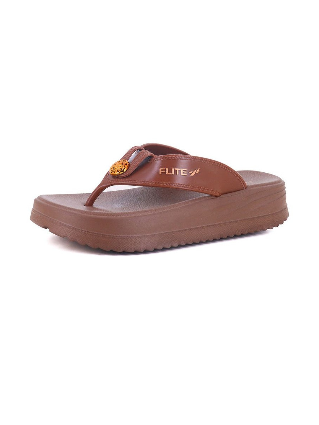 FLITE Women Brown Rubber T-Strap Slip-Ons