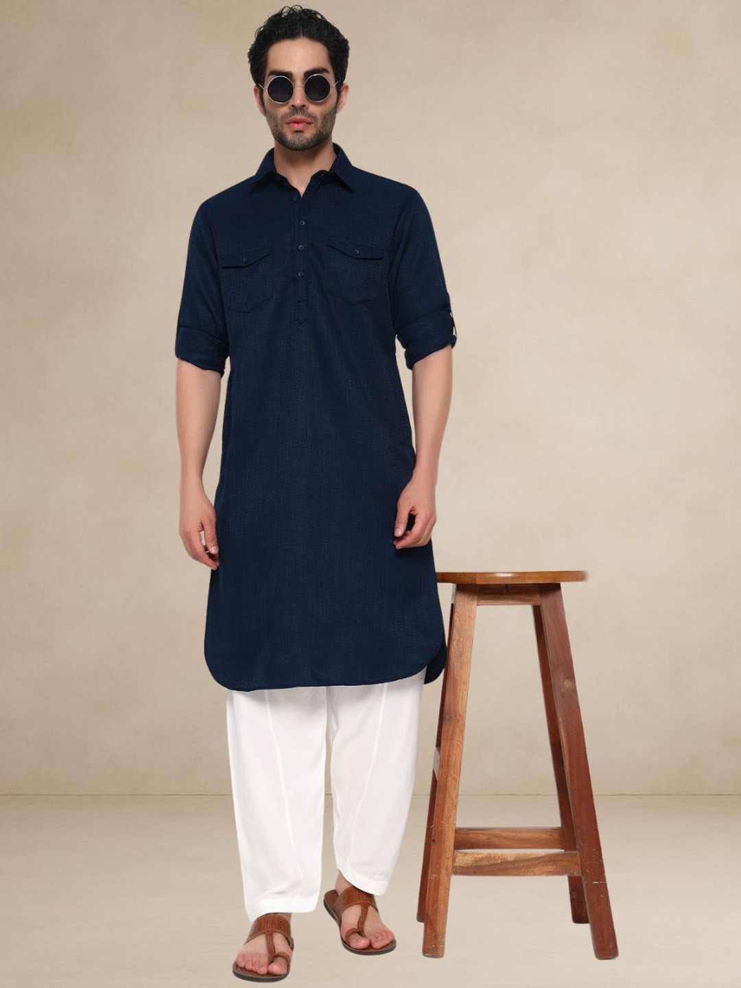 BETTINO Men Solid Textured Utility Pathani Kurta with Salwar