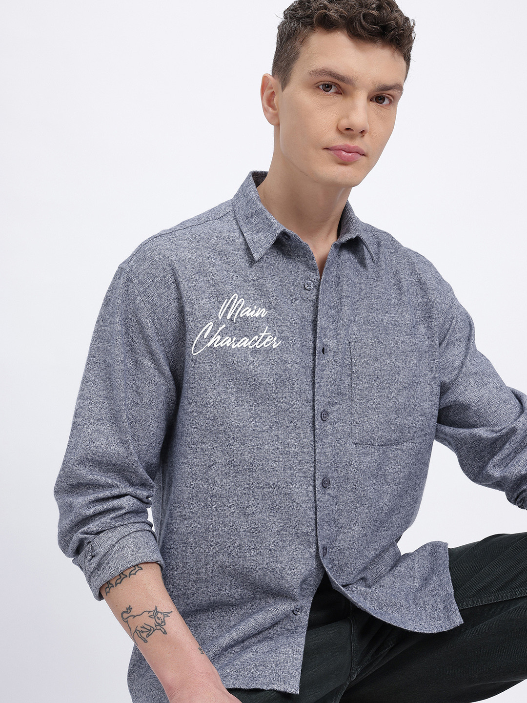 glitchez Printed Detail Relaxed Fit Flannel Shirt
