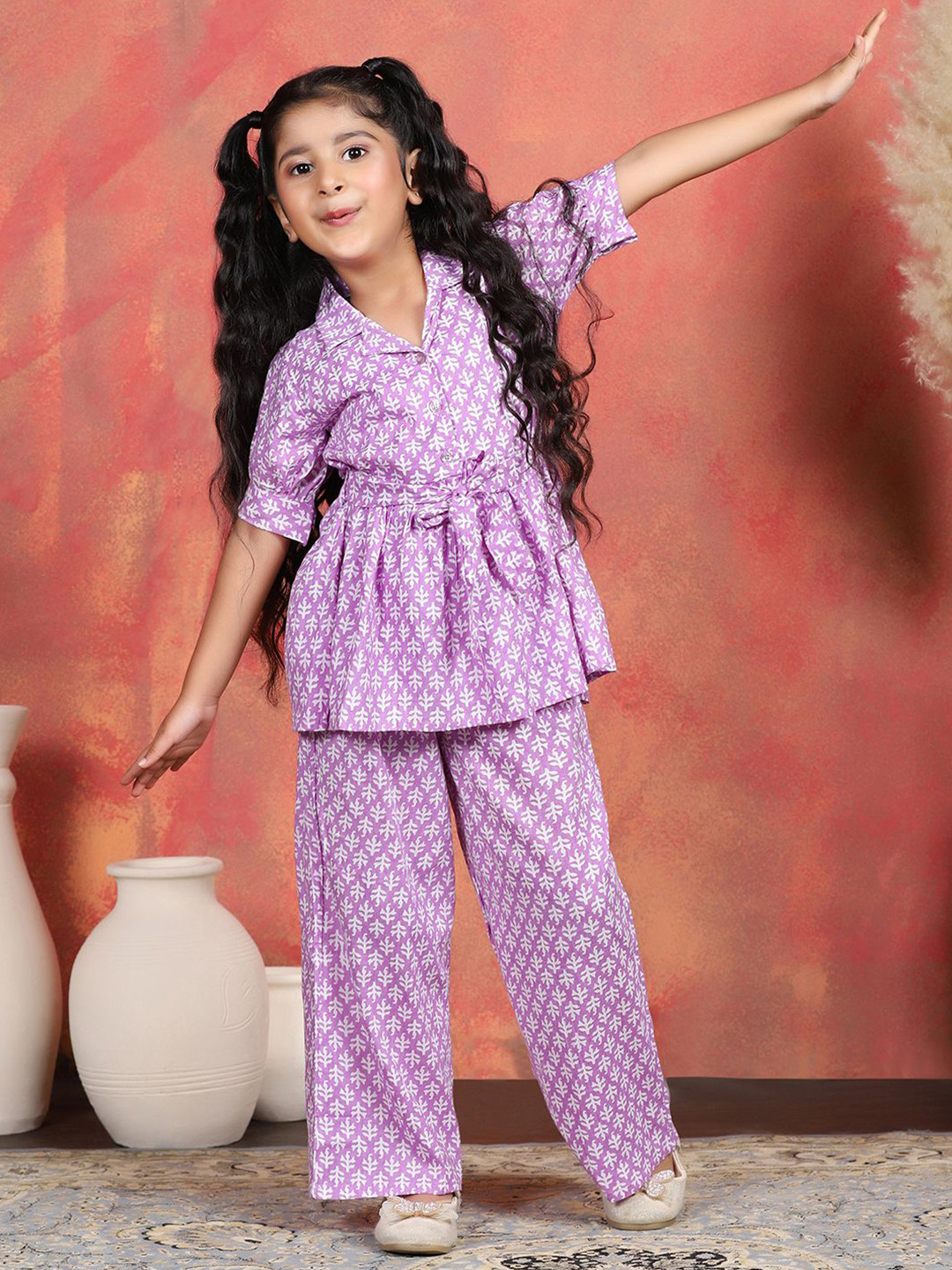 BAESD Girls All Over Printed Cotton Tunic with Trousers