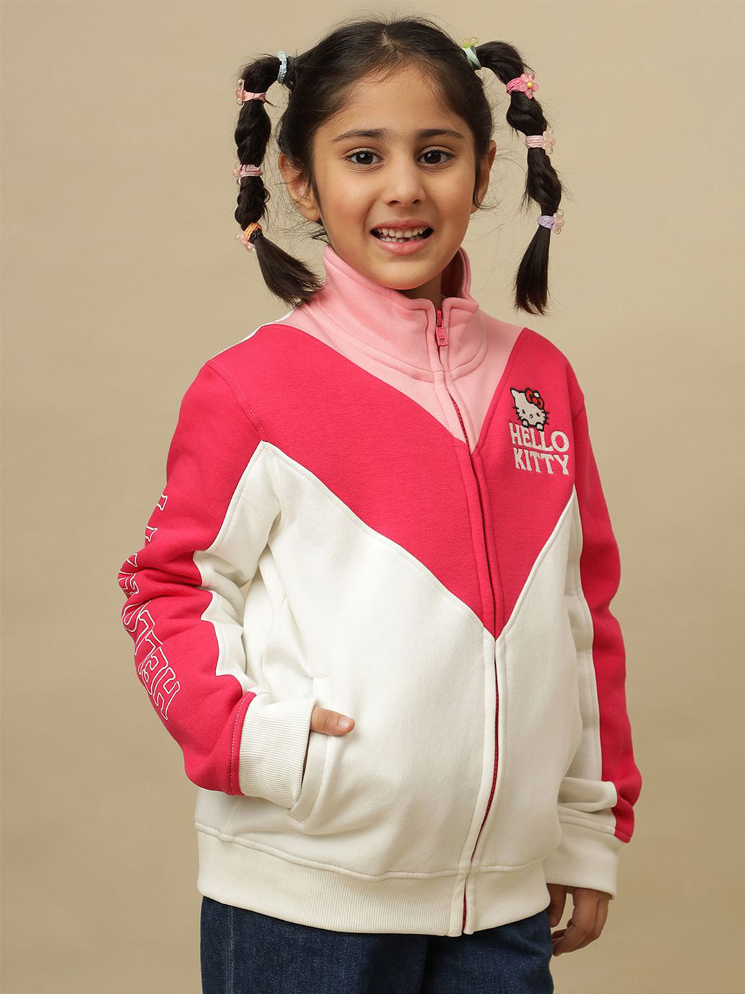Kids Ville Girls Colourblocked Hello Kitty Printed Sweatshirt