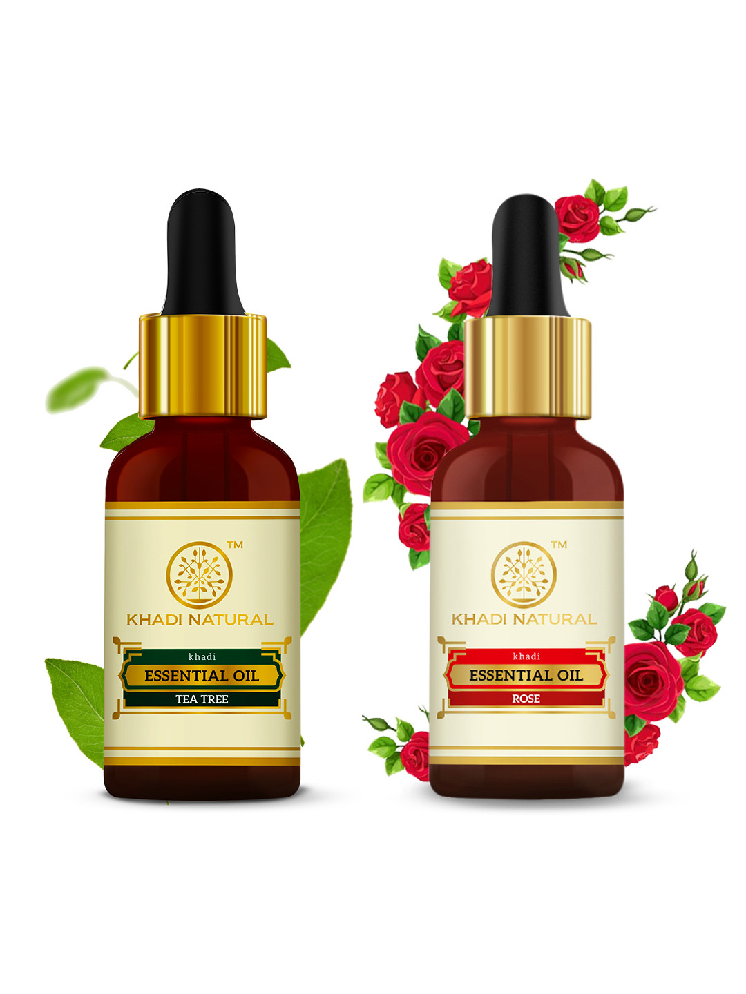 Khadi Natural Set of Tea Tree & Rose Essential Oil - 15 ml each