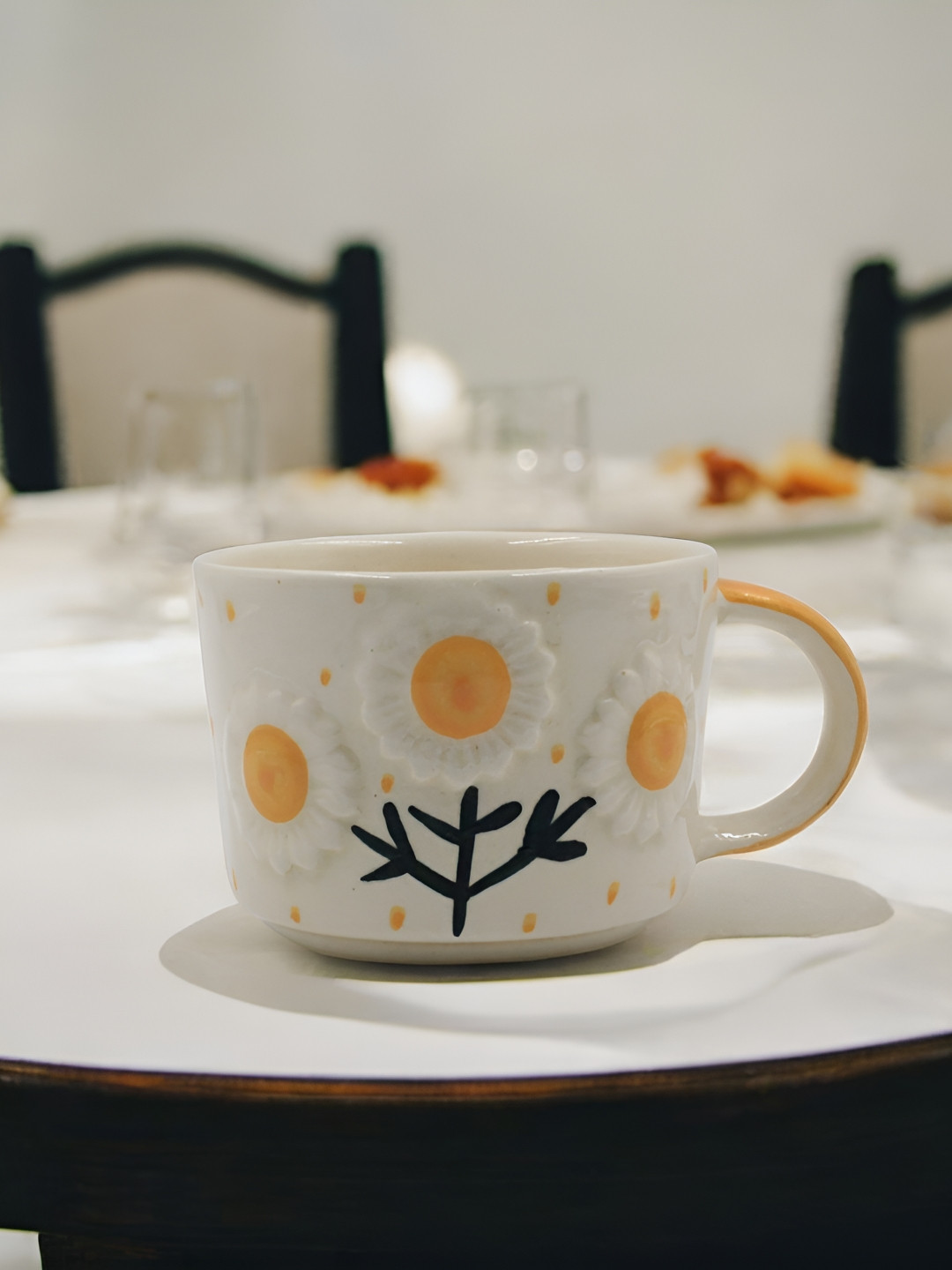 The Pottery Muse White & Yellow Floral Textured Ceramic Glossy Mugs 250ml